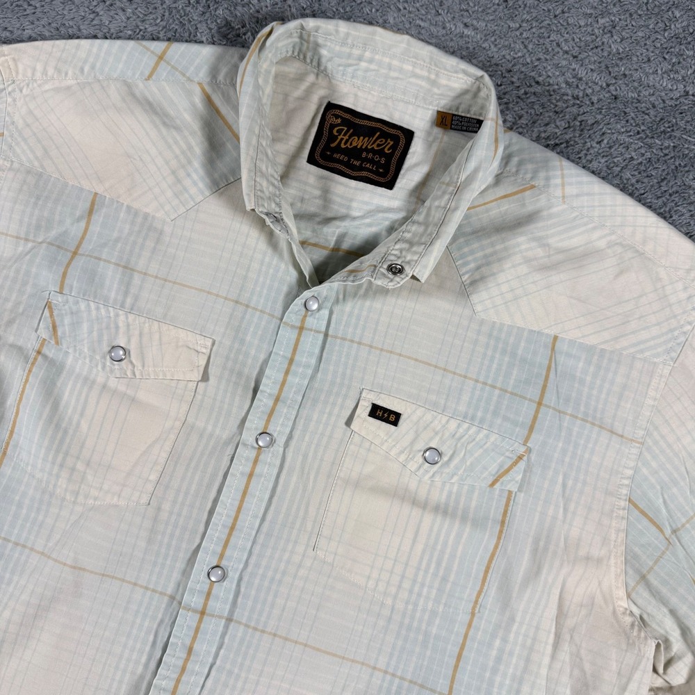 Howler Brothers H bar B Pearl Snapshirt Mens XL Plaid Short Sleeve Western Cowb